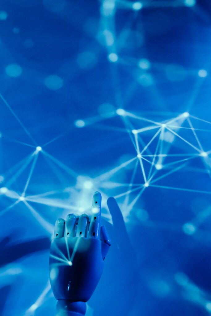 Red de conexiones digitales en azul que representa la inteligencia artificial aplicada al executive search